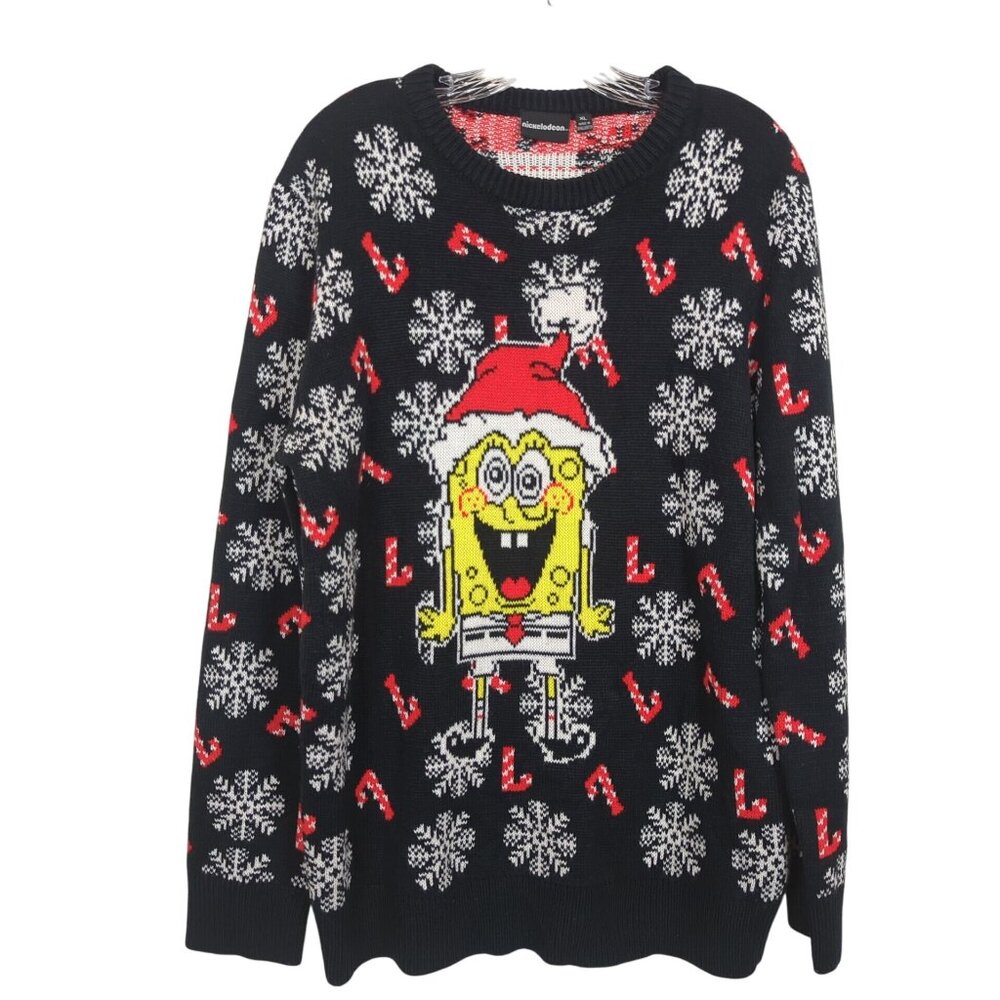 Nickelodeon SpongeBob SquarePants Christmas Sweater Adult XL Holiday Santa Hat
